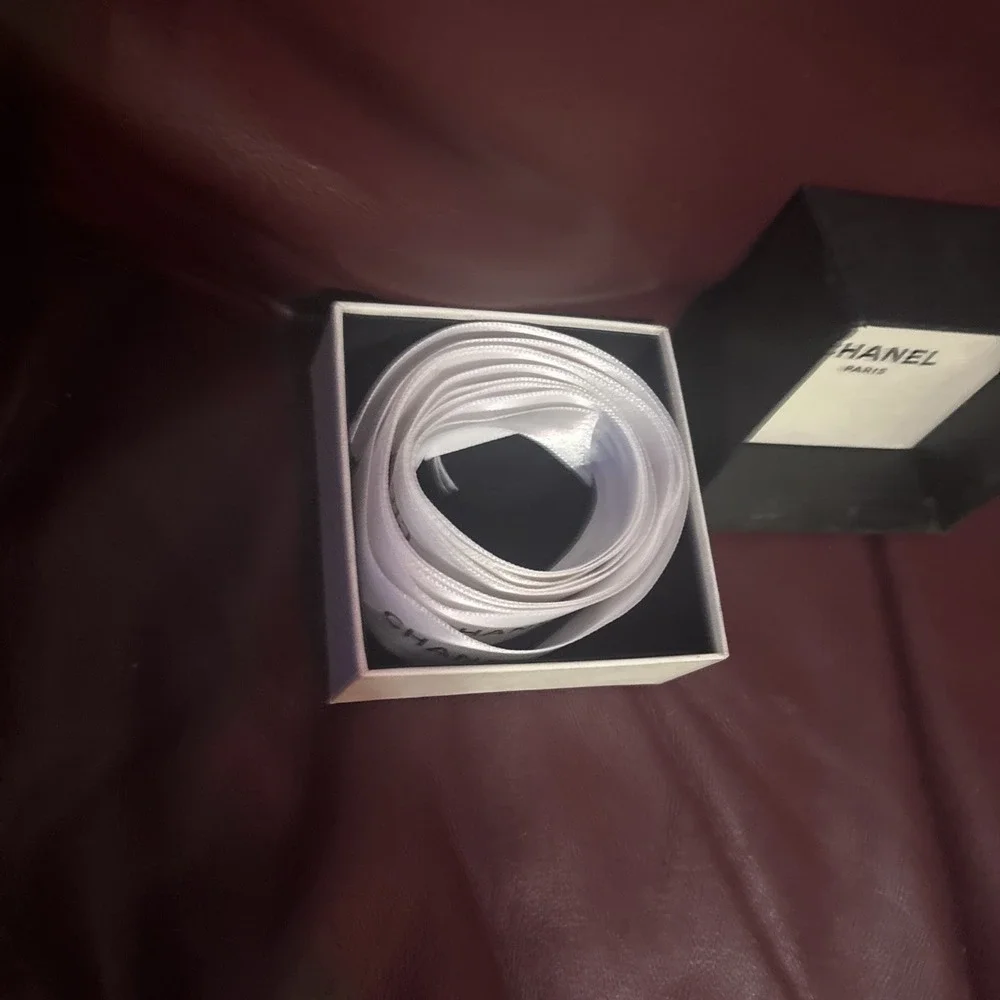 Chanel Authentic EMPTY Small Black Storage Gift Box with and White Ribbon